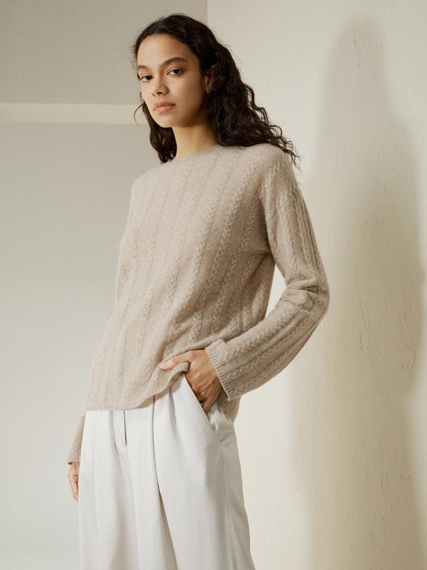 LILYSILK Pure Cashmere Sweaters - for Women - White Premium Cashmere - Simple Yet Classic Cable-Knit Sweater XL Product Image