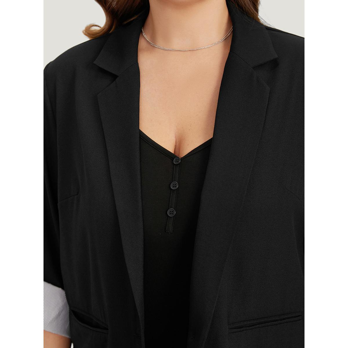 Plus Size Contrast Suit Collar Button Up Pocket Tab Sleeve Blazer Indigo Women Work Plain Contrast Sleeve Long Sleeve Lapel Collar 14-16/1X Pocket Office Blazers BloomChic Product Image