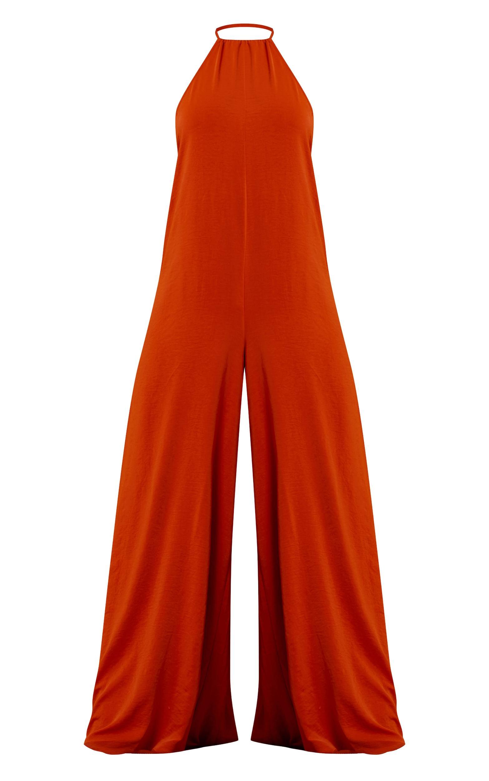 Rust Floaty Woven Backless Extreme Wide Leg Jumpsuit Product Image