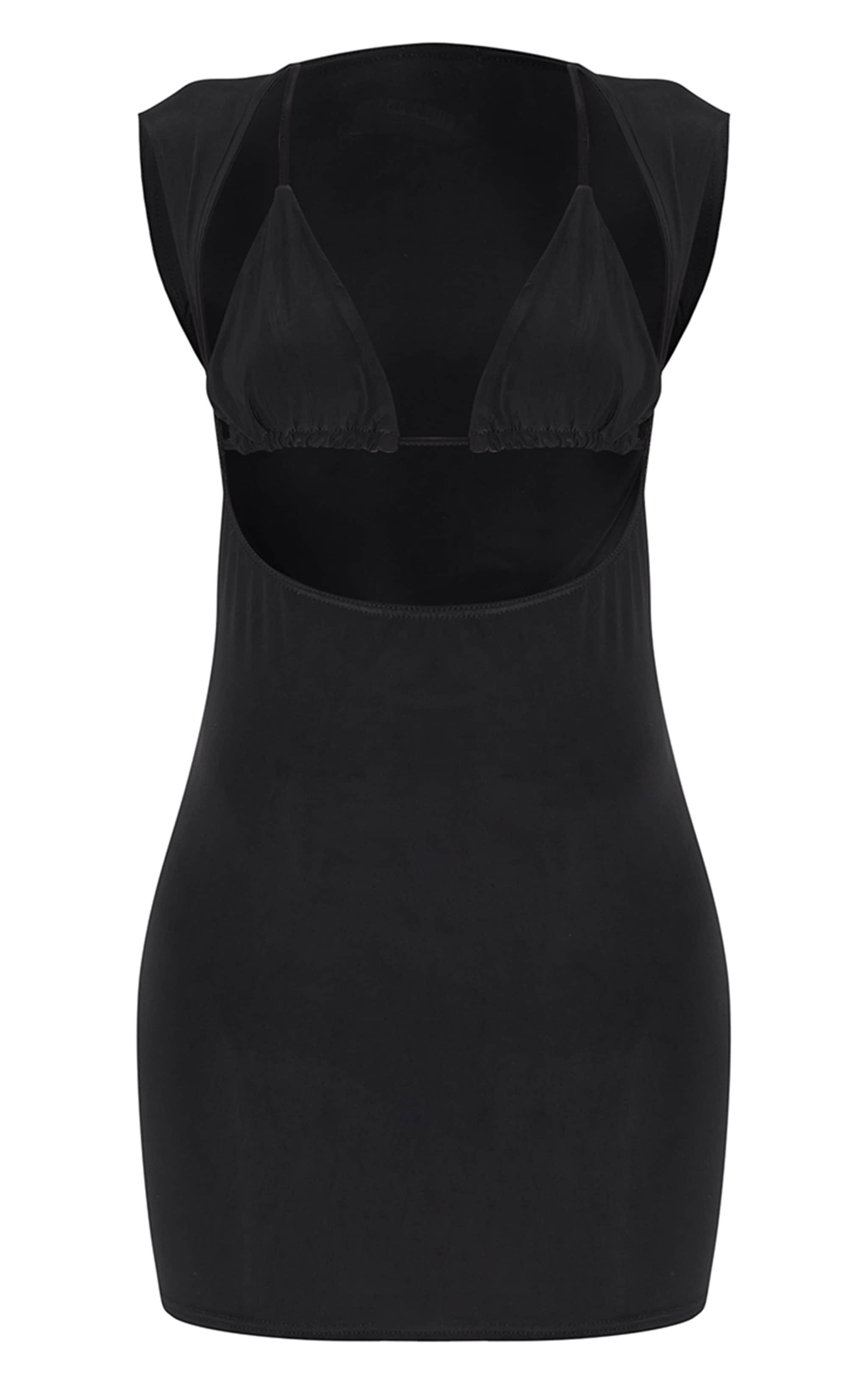 Black Slinky Cut Out Bralet Detail Bodycon Dress Product Image