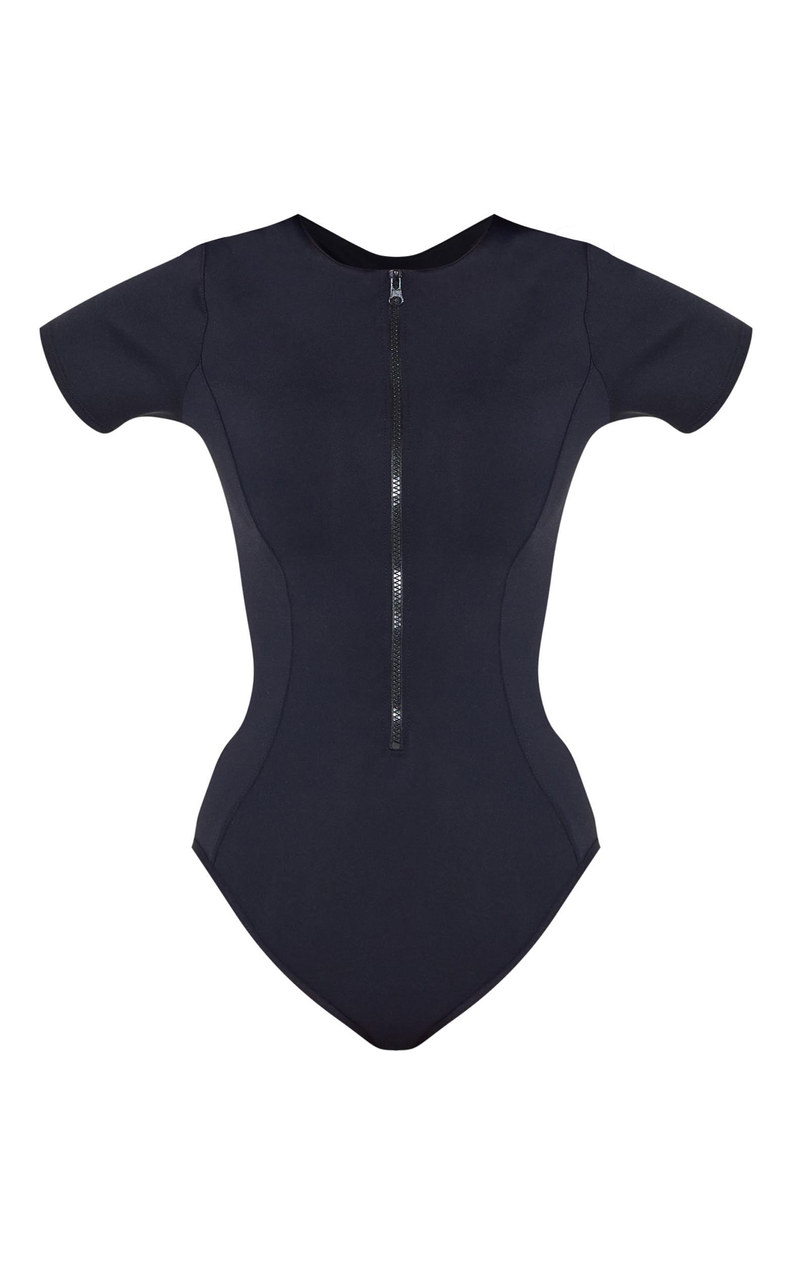 Black Scuba Zip Up Swimsuit Product Image