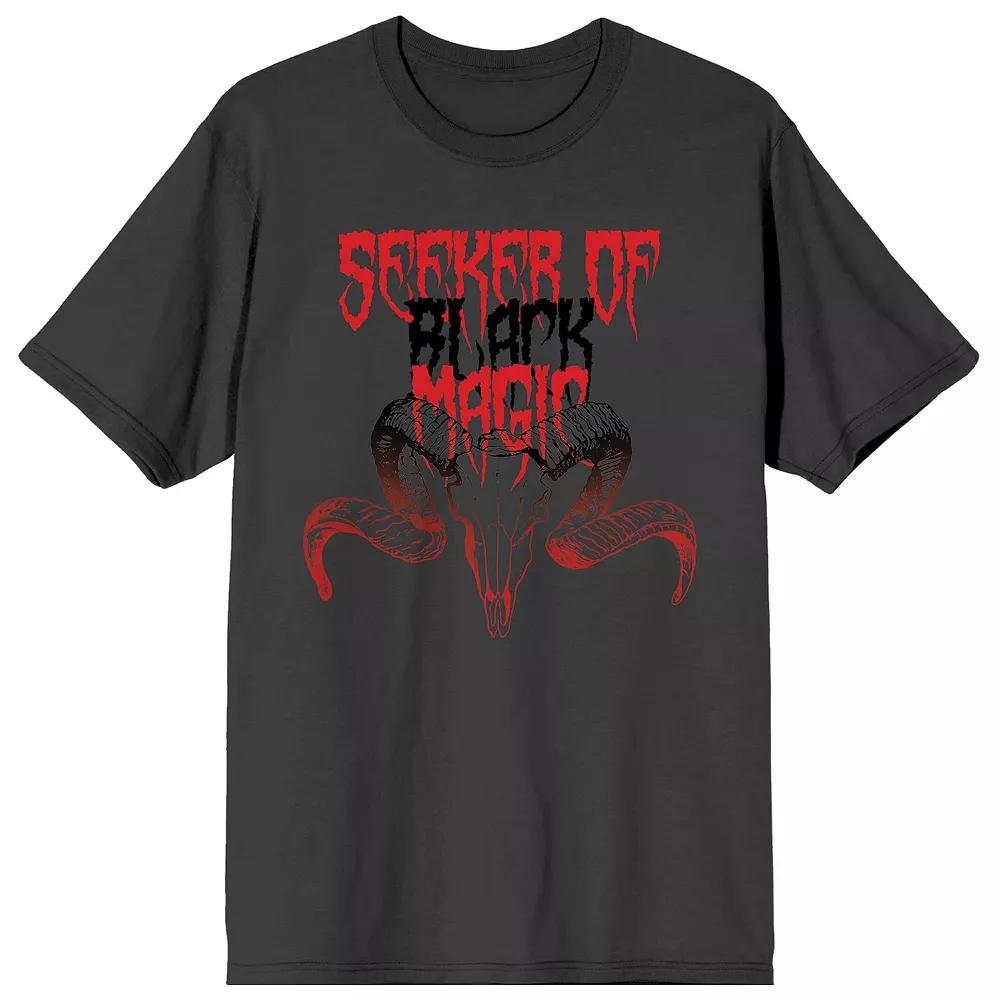 Men's Halloween "Seeker of Black Magic" Gradient Goat Skull Graphic Tee,  Product Image