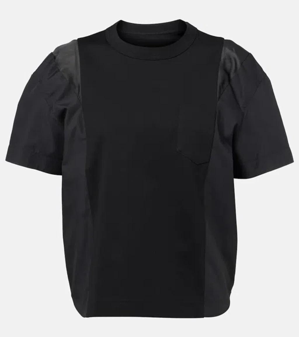 SACAI T-shirt Aus Baumwollpopeline Und Jersey In Schwarz Product Image