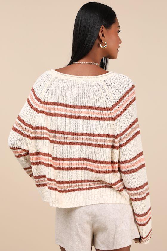 Deela Ivory Striped V-Neck Pullover Sweater Product Image