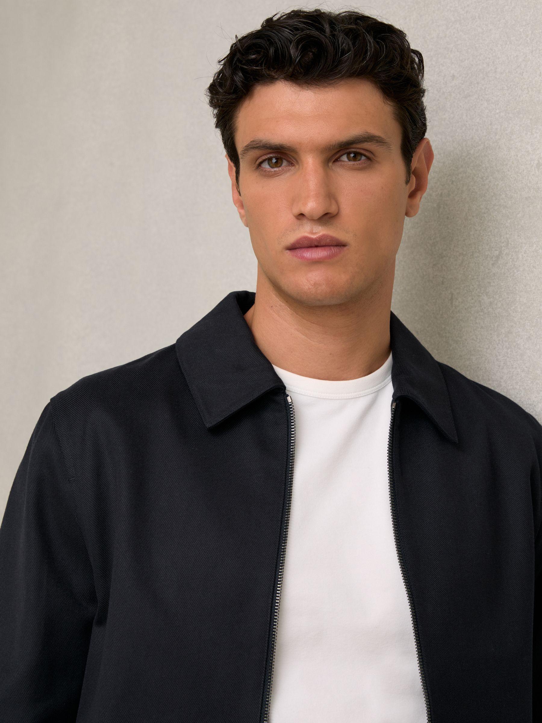 Lyocell-Cotton Zip-Through Twill Jacket in Navy Product Image