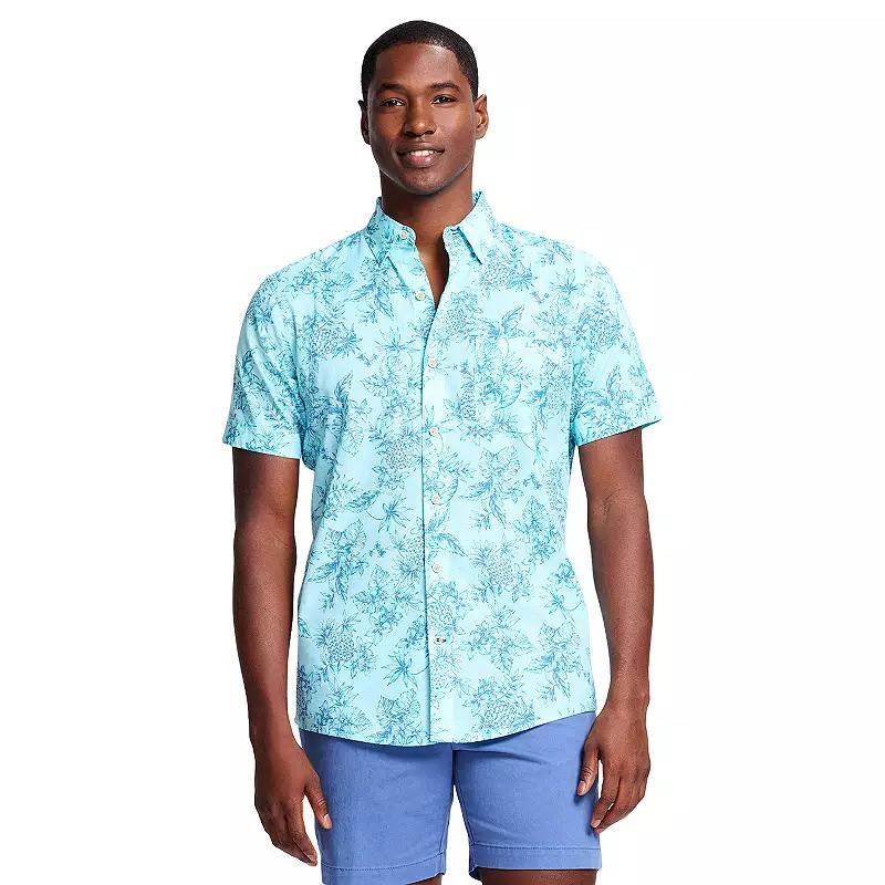 Men's IZOD Saltwater Dockside Chambray Short Sleeve Button-Down Shirt, Size: Small, Tanager Turquoise Product Image