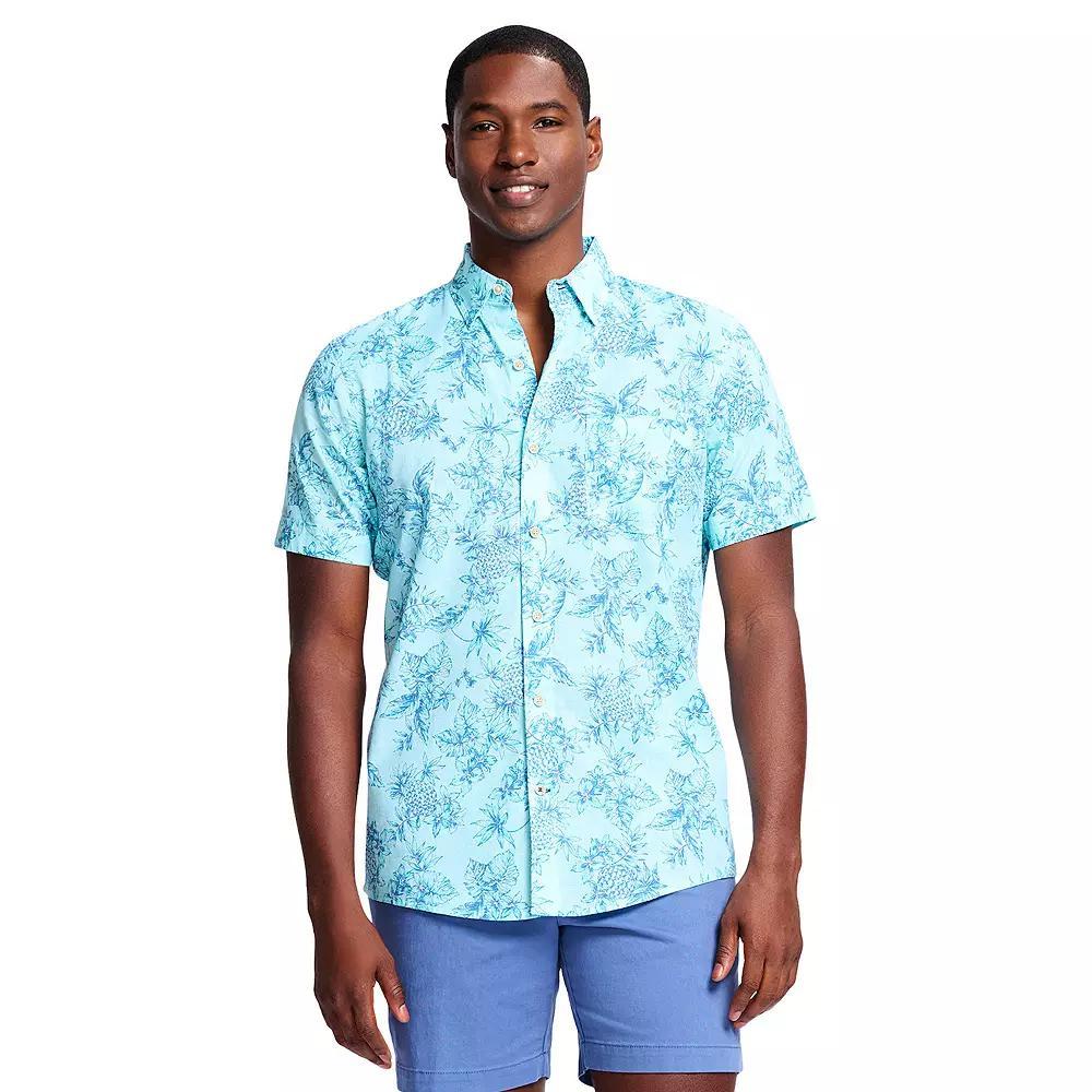 Men's IZOD Saltwater Dockside Chambray Short Sleeve Button-Down Shirt, Size: Small, Tanager Turquoise Product Image