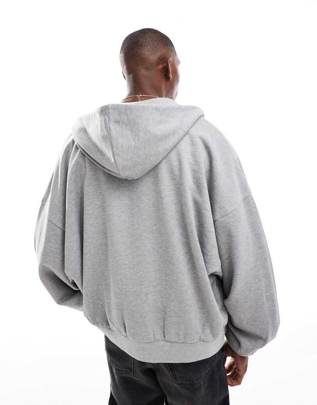 ASOS DESIGN essential extreme oversized zip through hoodie in gray heather Product Image