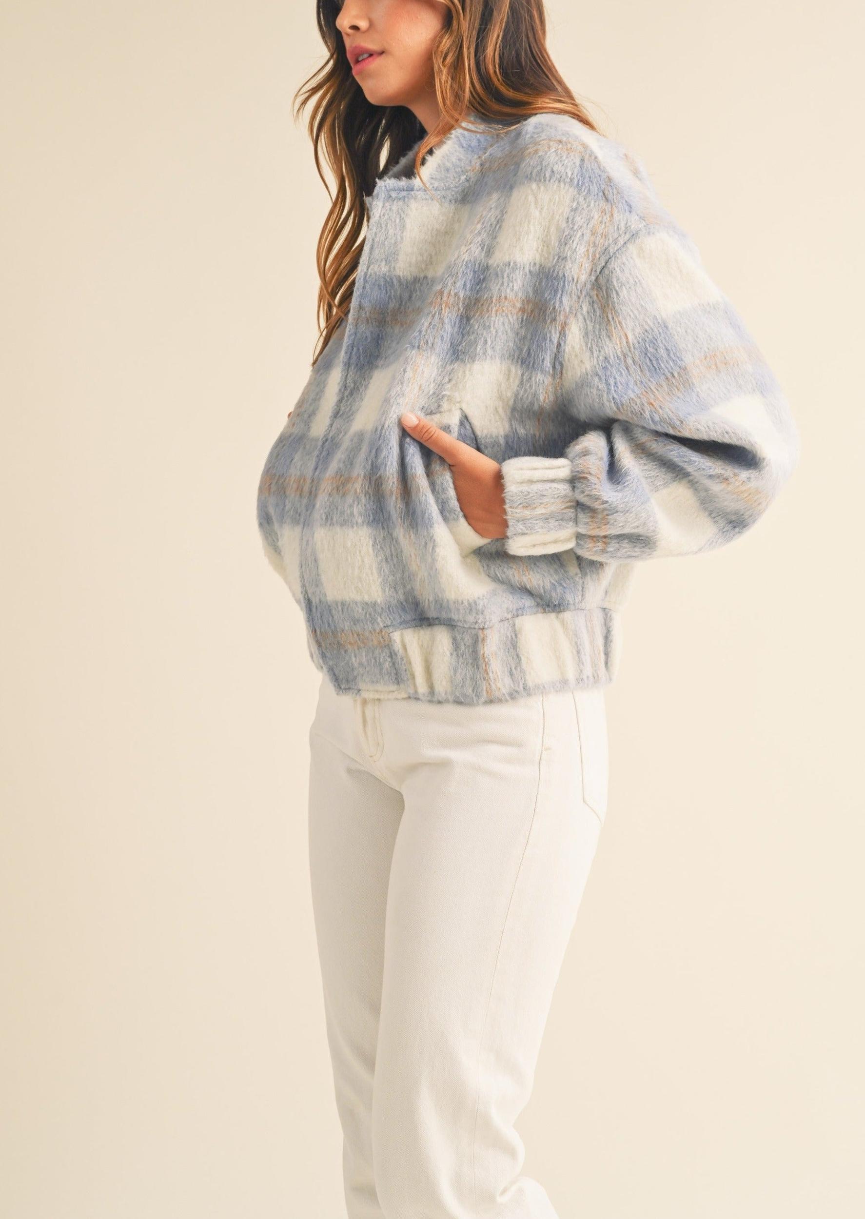 Fuzzy Plaid Bomber Jacket Product Image