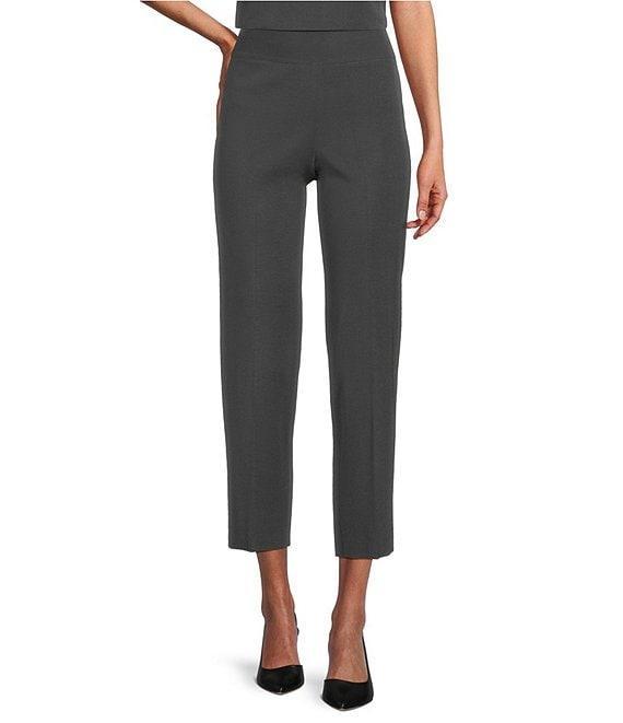 Ming Wang Woven Slim Straight Leg Elastic Waist Cropped Pull-On Pants Product Image