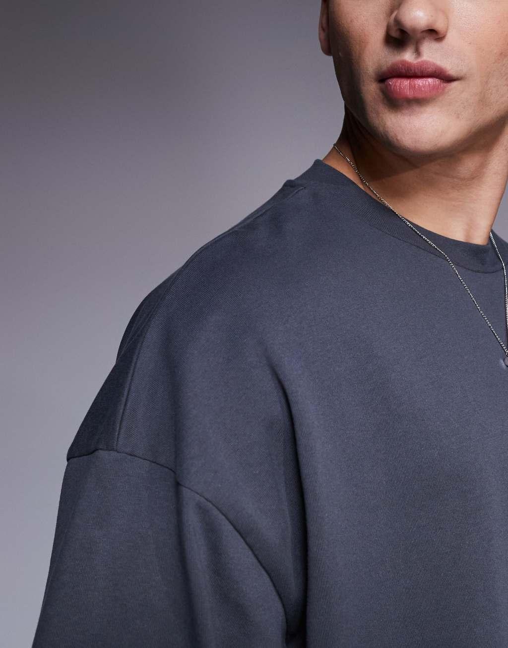 ASOS DESIGN heavyweight oversized boxy drop shoulder t-shirt in charcoal Product Image