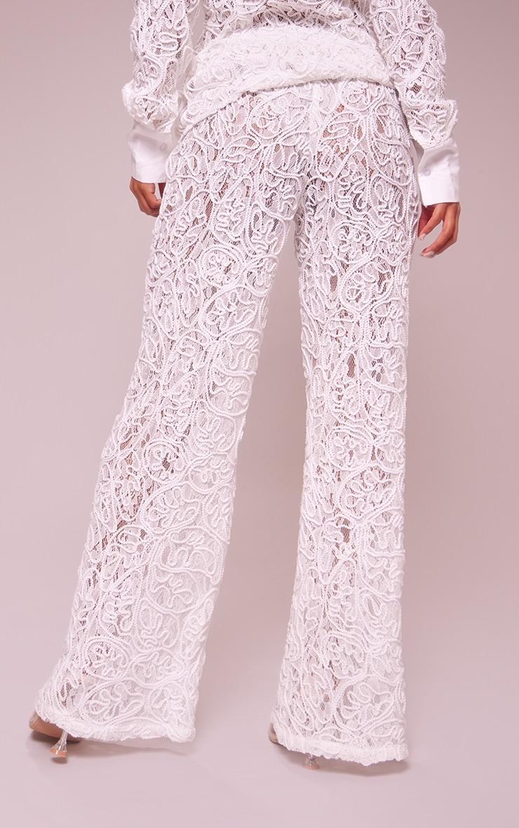 Premium White Woven Jacquard Lace Wide Leg Pants Product Image