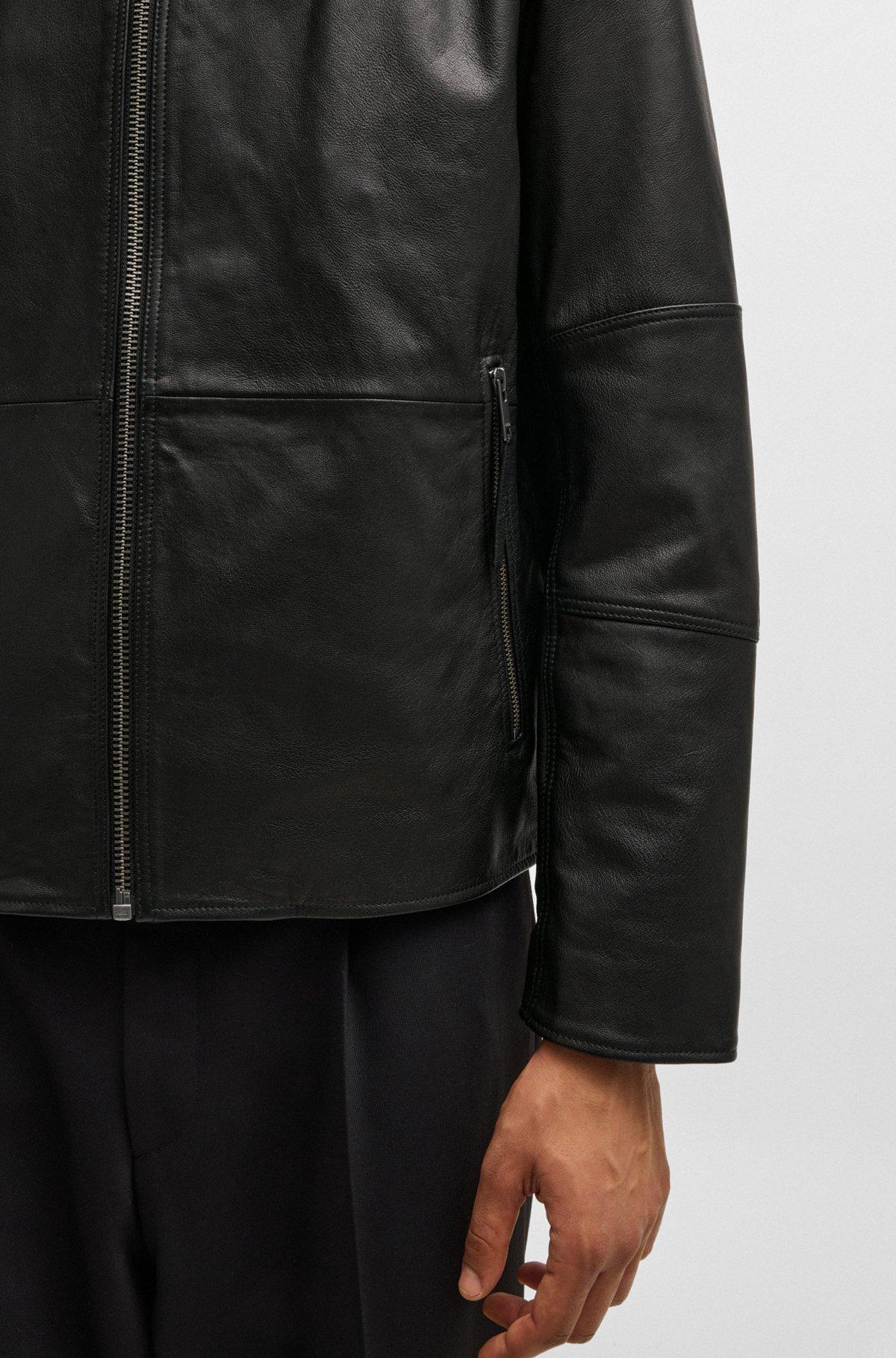 Slim-fit jacket in leather with stand collar Product Image