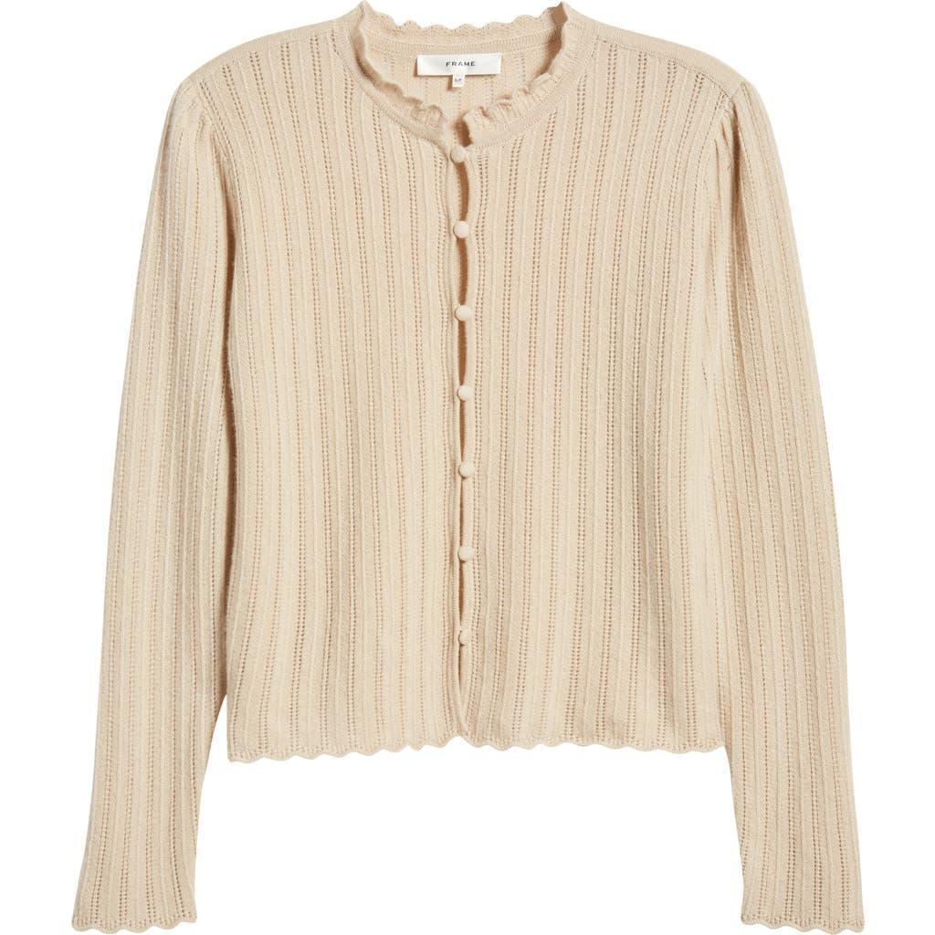 FRAME Ruffle Neck Cashmere Cardi Taupe Product Image