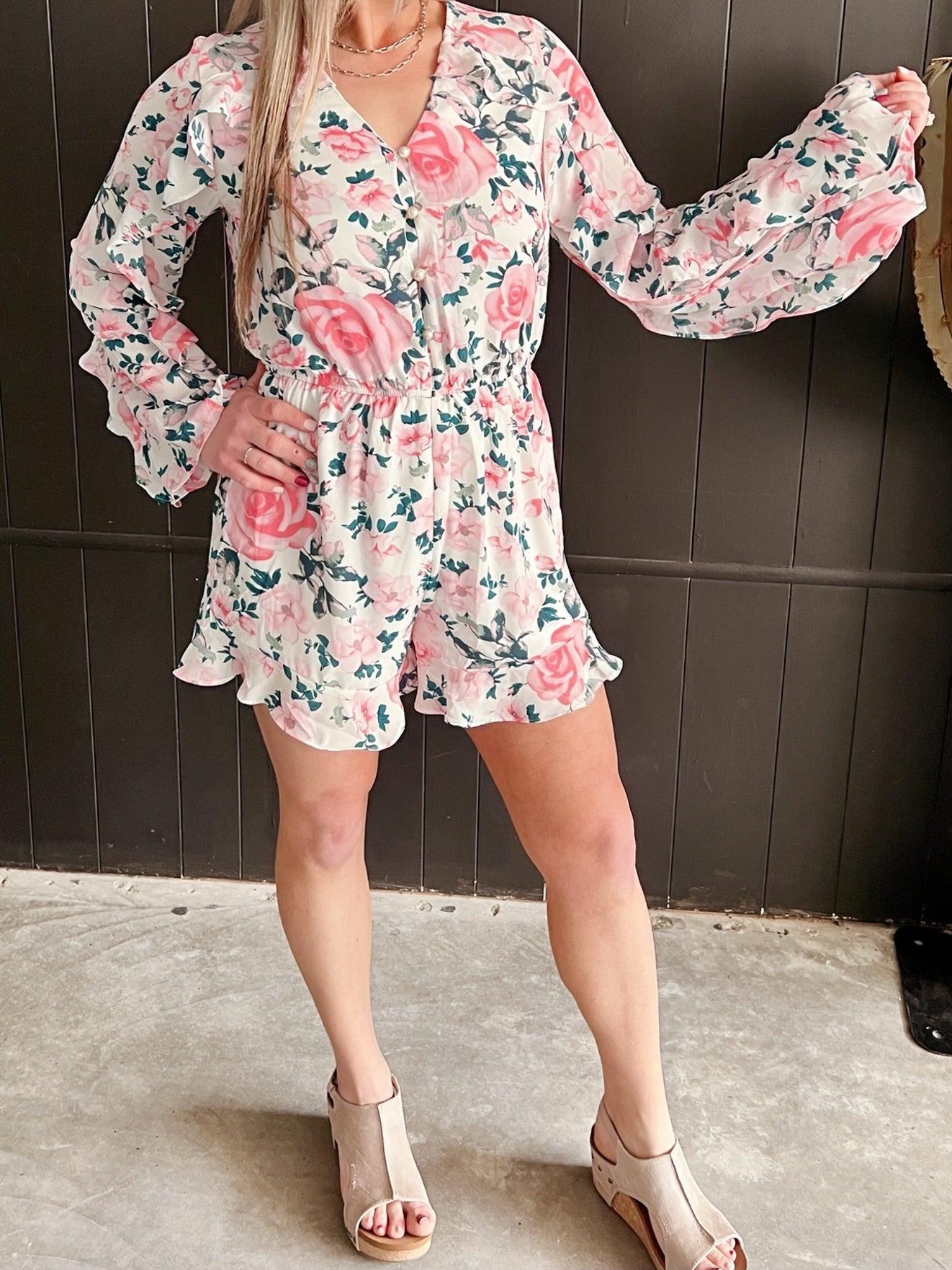 Rose And Pearl Ruffle Romper Product Image