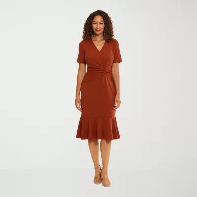 London Times Womens Short Sleeve Midi Fit + Flare Dress Product Image