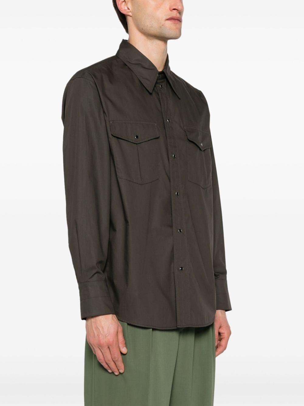 Long-sleeve Cotton Shirt In Brown Product Image