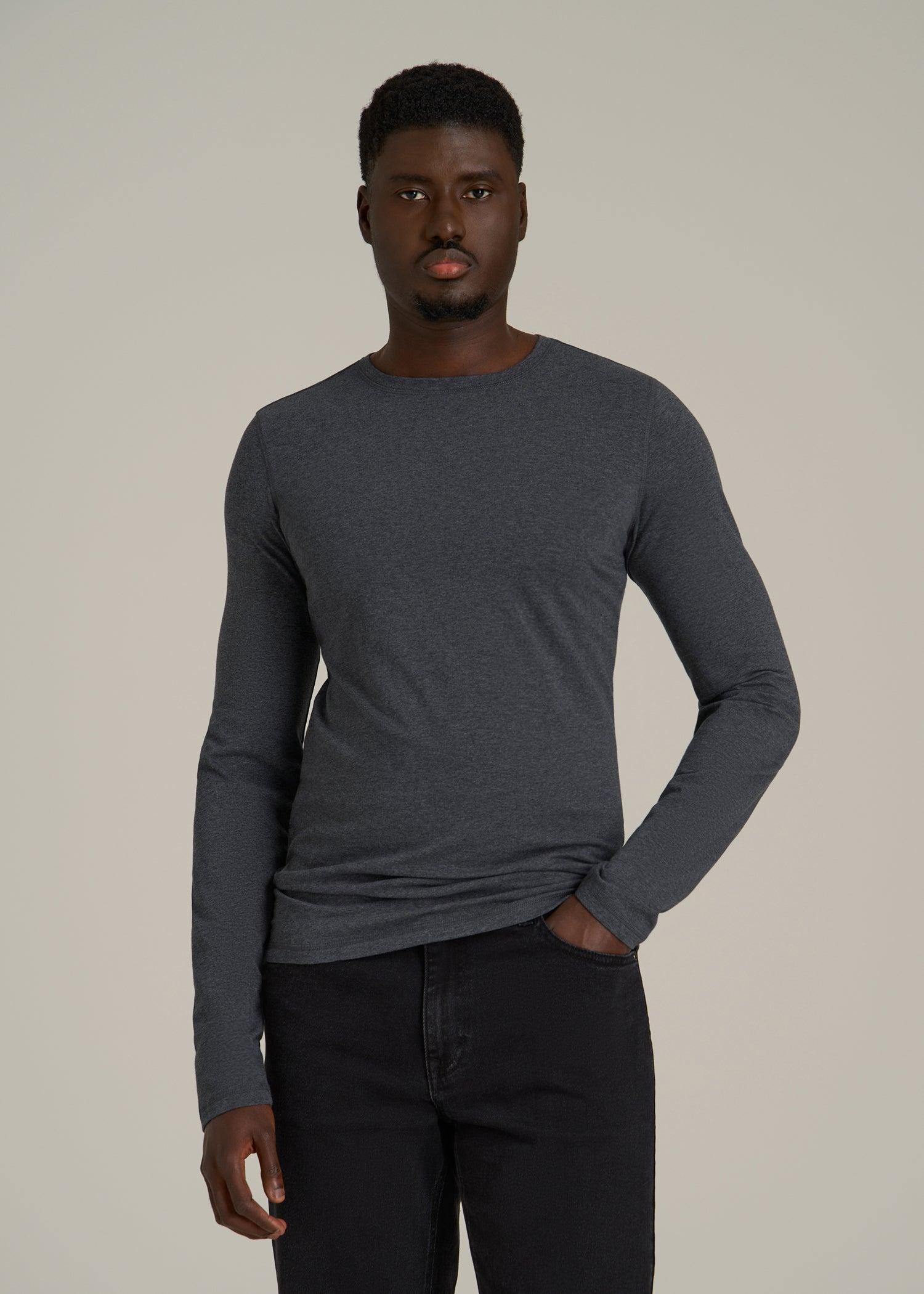 The Essential SLIM-FIT Long Sleeve Tee for Tall Men in Charcoal Mix Male Product Image