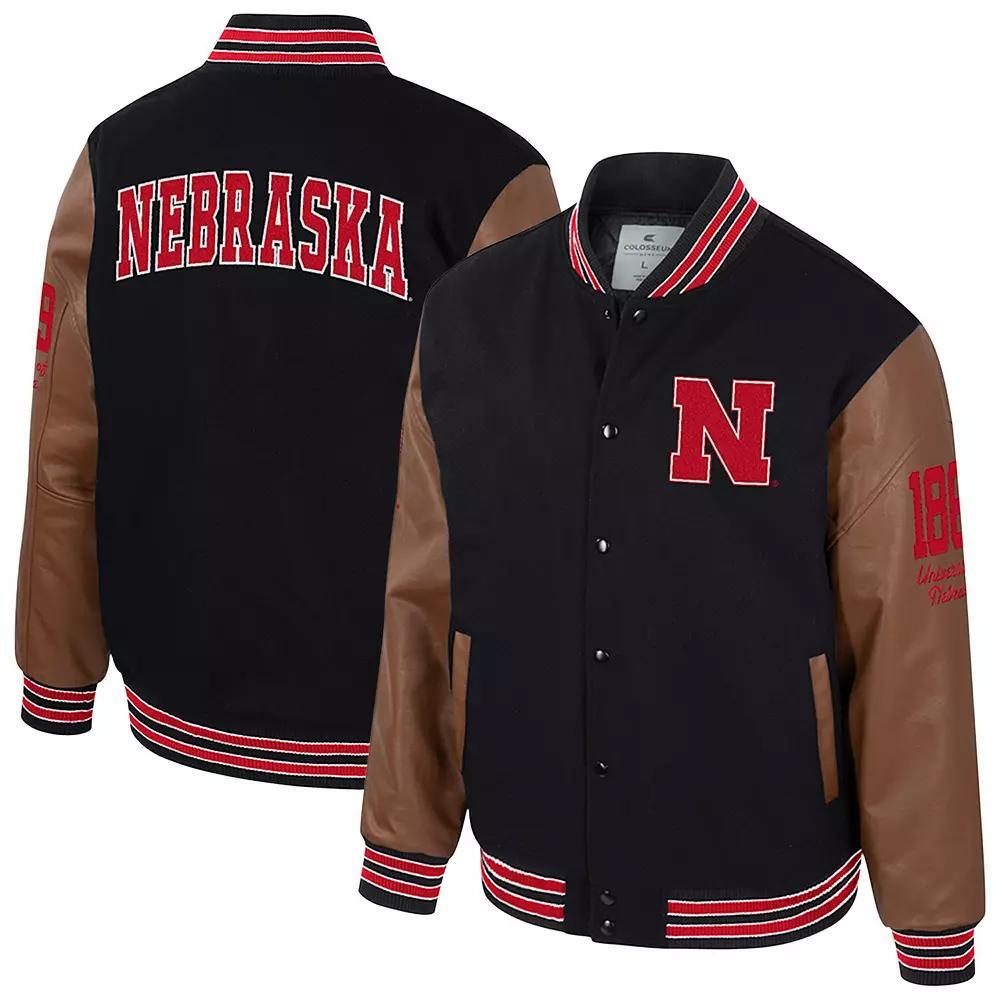 Men's Colosseum  Black Nebraska Huskers Letterman Full-Snap Varsity Jacket, Size: Medium Product Image