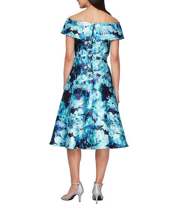 Alex Evenings Petite Size Off-the-Shoulder Printed Mikado A-Line Dress Product Image