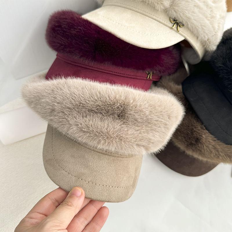 Bow Accent Fluffy Newsboy Cap Product Image