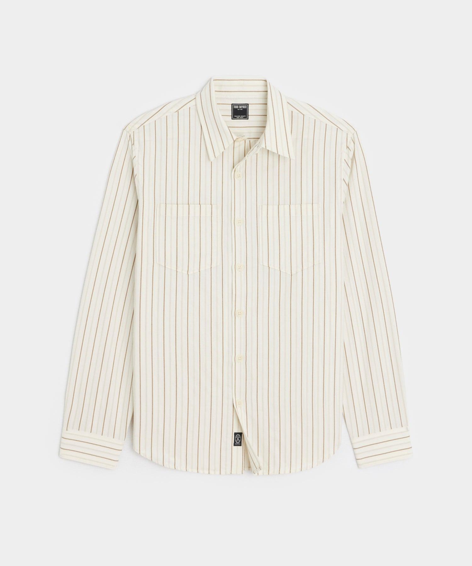 Classic Fit Dobby Two-Pocket Point Collar Shirt in Khaki Stripe Product Image