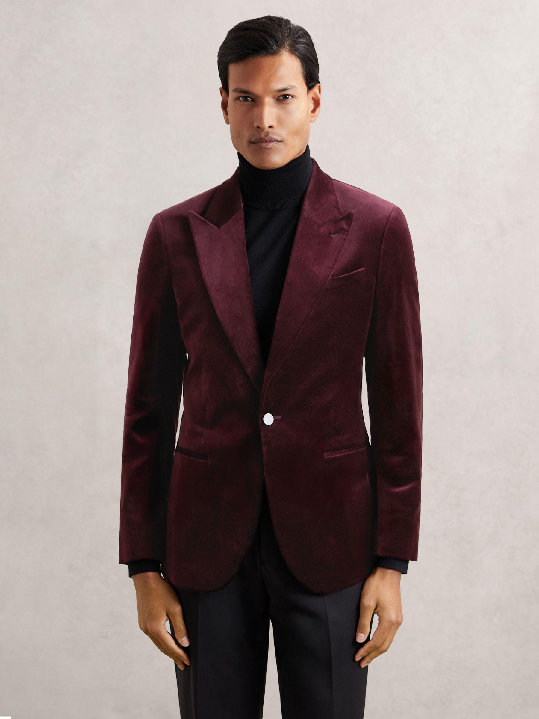 Single-Breasted Velvet Blazer Regular-Fit in Bordeaux Product Image