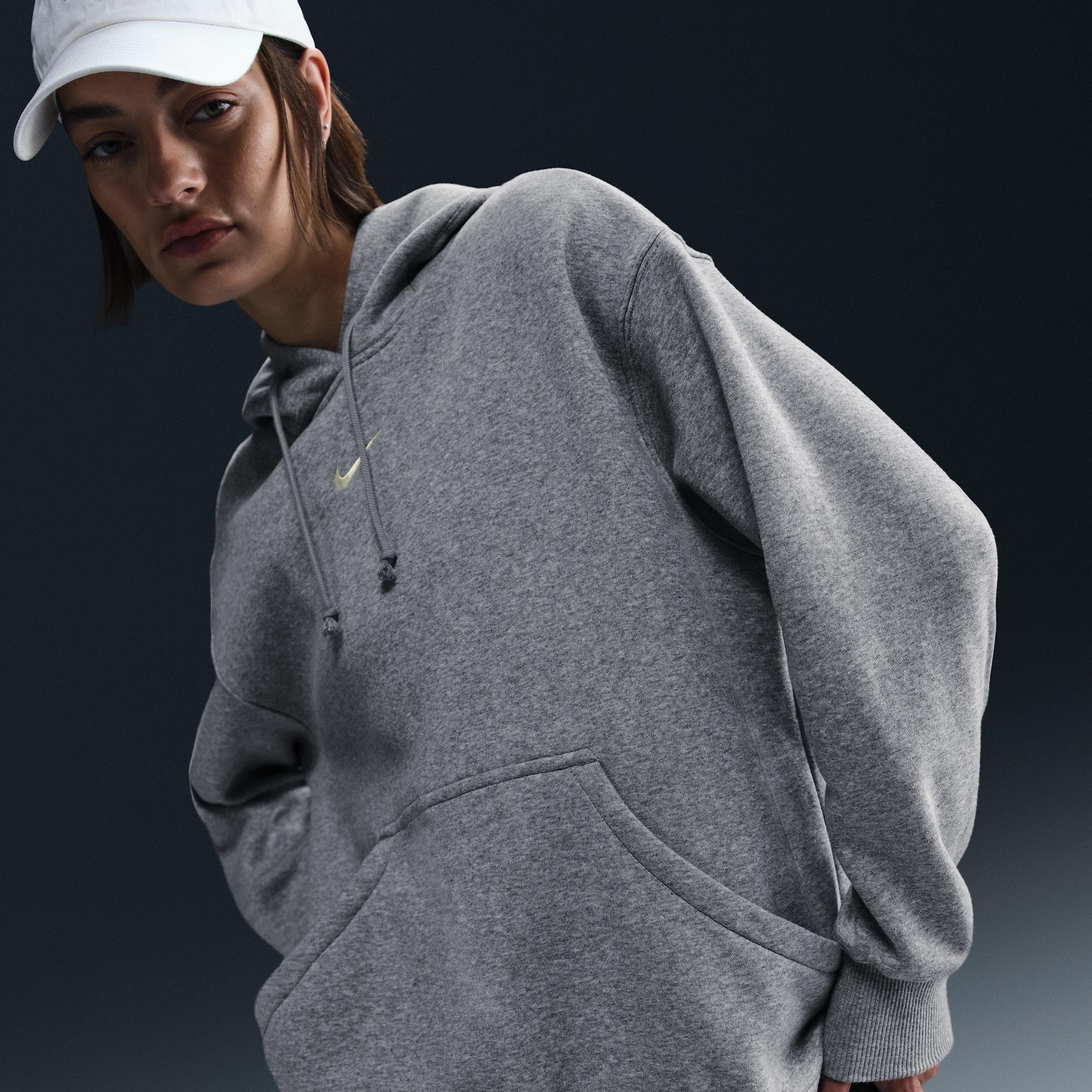 Nike Womens Nike Phoenix Fleece OS Pullover Hoodie - Womens White/Dark Grey Heather Product Image
