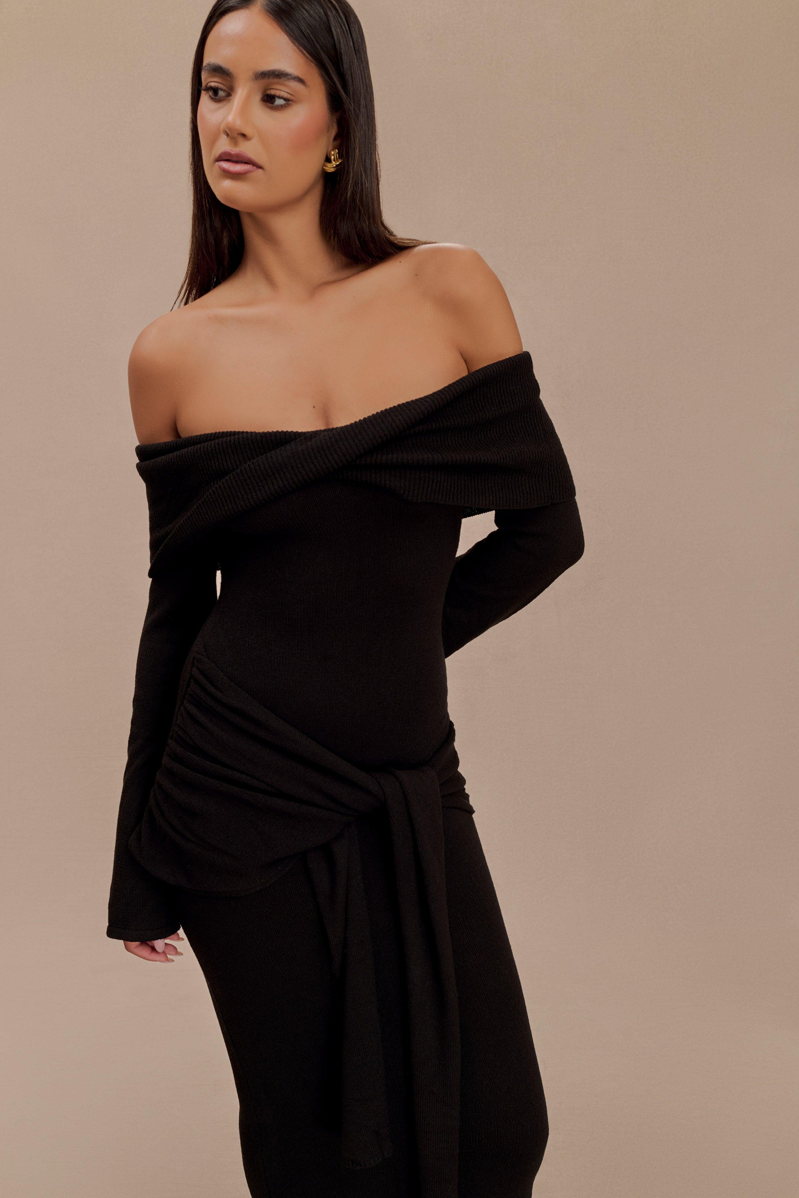 Cameron Off Shoulder Tie Maxi Dress - Black Product Image