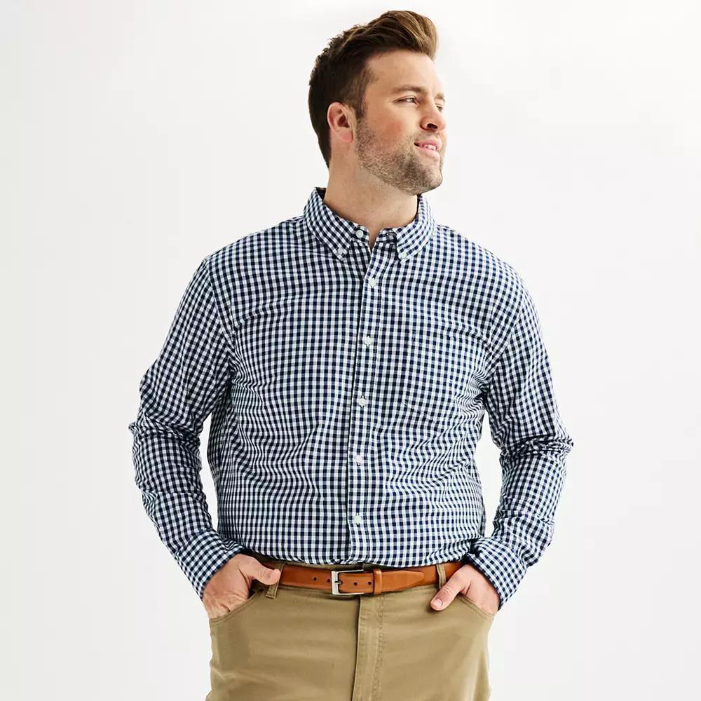 Big & Tall Sonoma Goods For Life® Perfect Length Button-Down Shirt, Men's, Size: Large Tall, Gingham White Navy Product Image