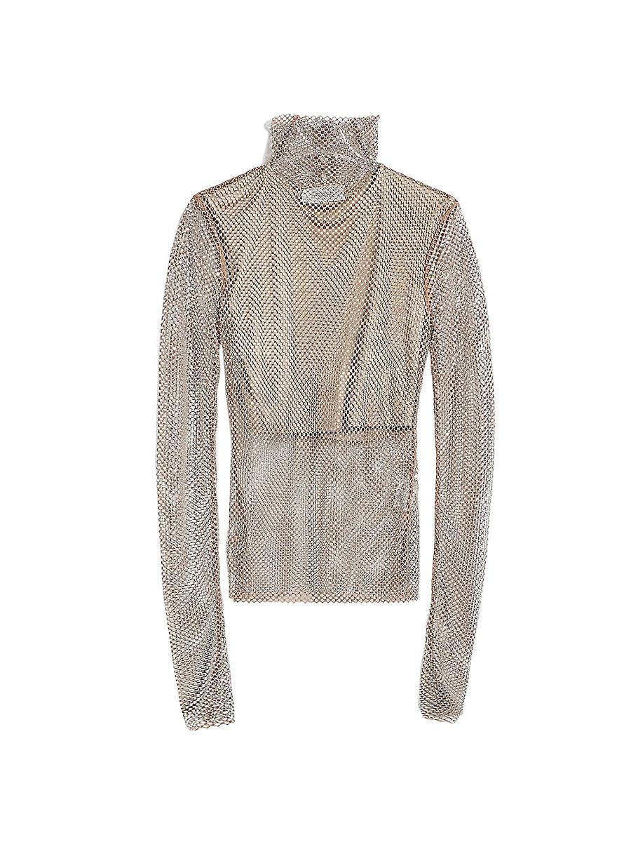 Womens Rhinestone Mesh Turtleneck Top Product Image