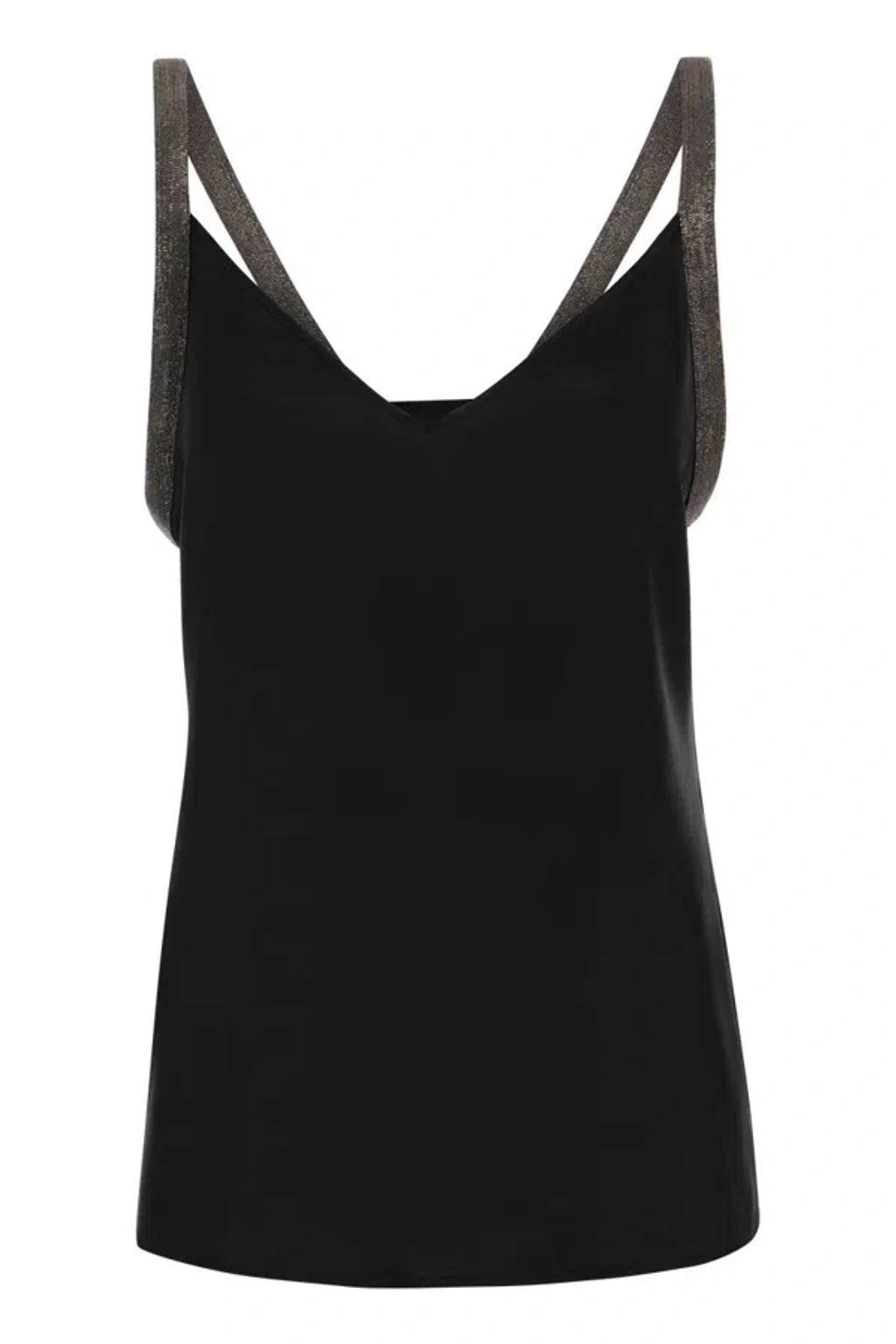 FABIANA FILIPPI Silk Top With Jewelled Straps In Black Product Image