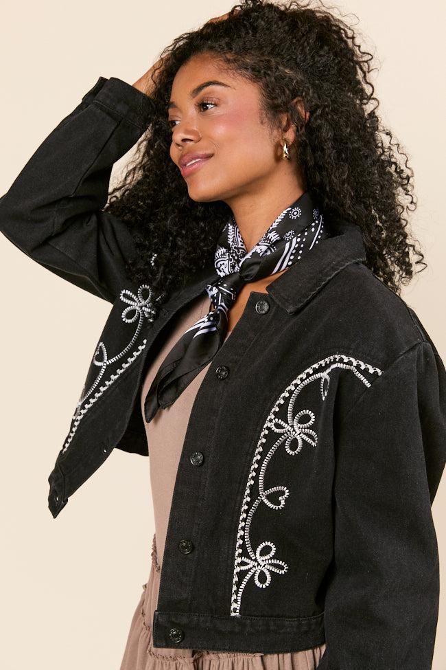 Danielle Black Embroidered Denim Jacket Product Image