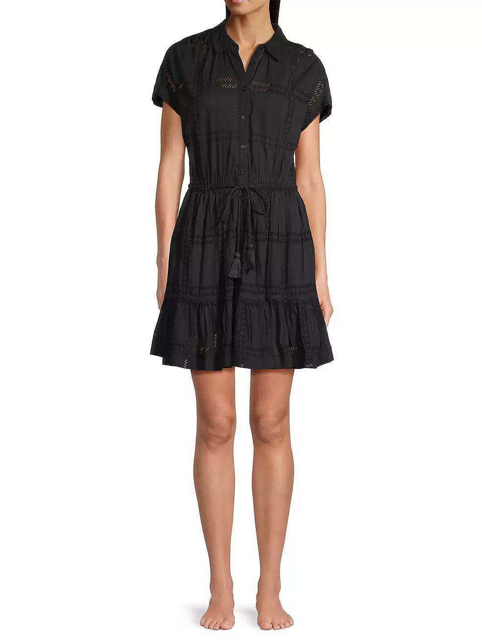 Sarah Cotton Tie-Waist Short-Sleeve Shirtdress Product Image