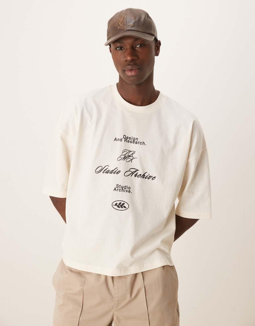 ASOS DESIGN oversized dropped shoulder t-shirt with back print in white Product Image