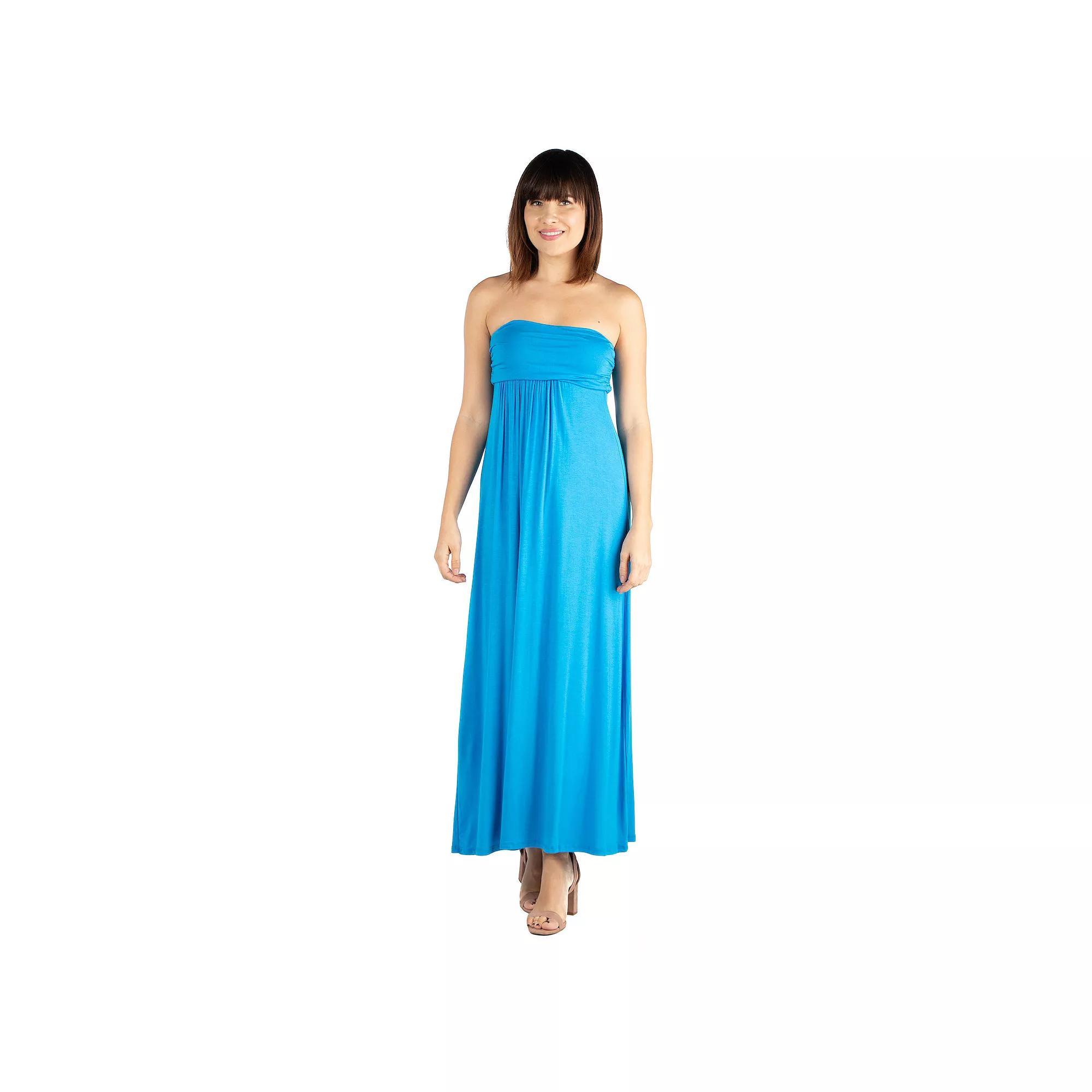 Women's 24seven Comfort Apparel Strapless Loose Fit Pleated Maxi Dress,  Product Image