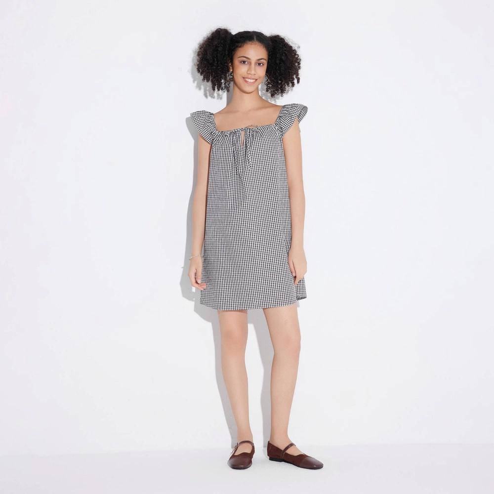 Women's Game Day Flutter Cap Sleeve Mini Dress - Wild Fable™ Blue Plaid M Product Image