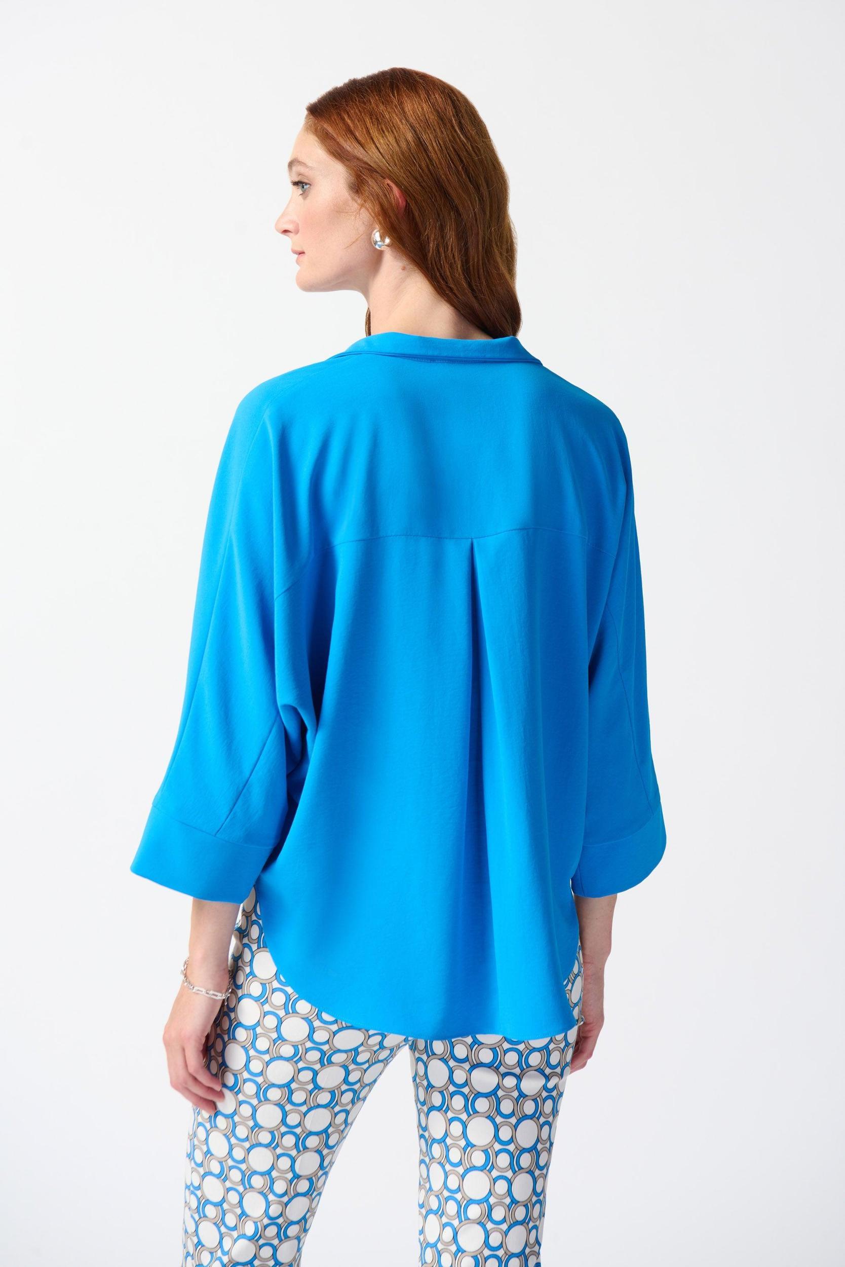 Woven Buttoned Collar Boxy Top - French Blue Product Image