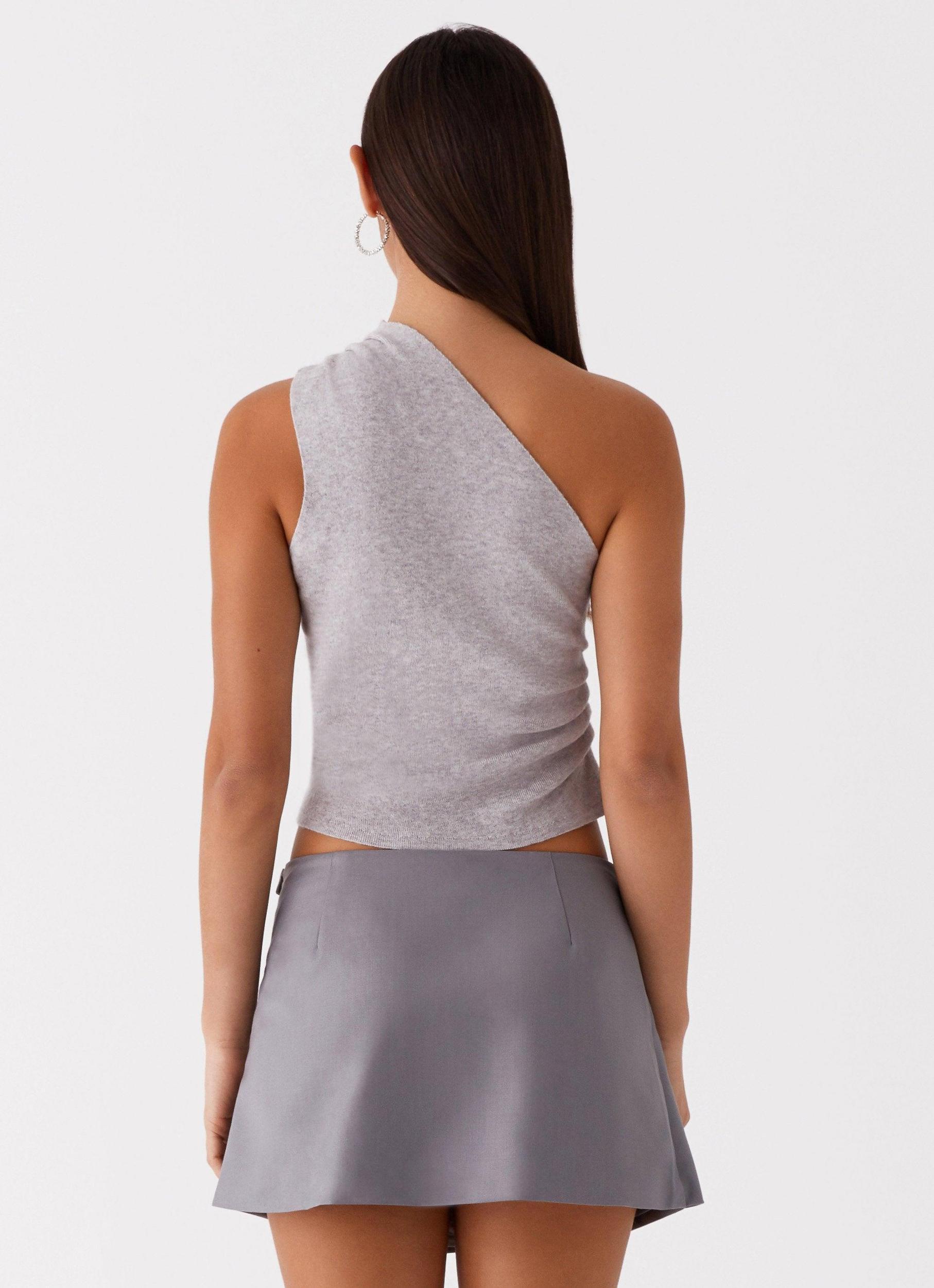 Indy One Shoulder Knit Top - Grey Product Image