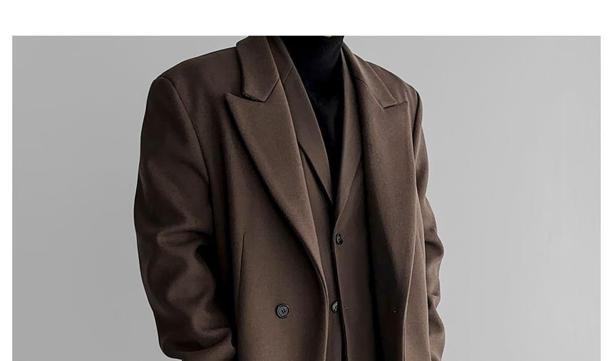 Lapel Neck Plain Double Breasted Long Coat Product Image