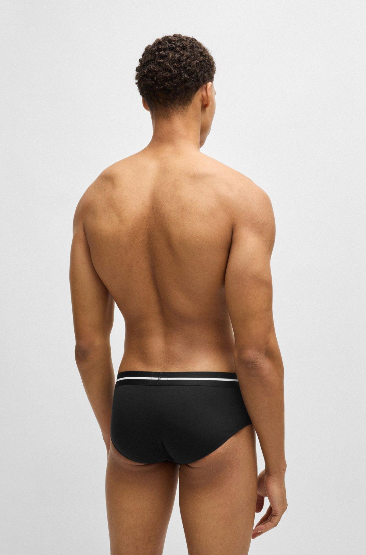 BOSS - Three-pack of stretch-cotton trunks with logo waistbands - Black Product Image