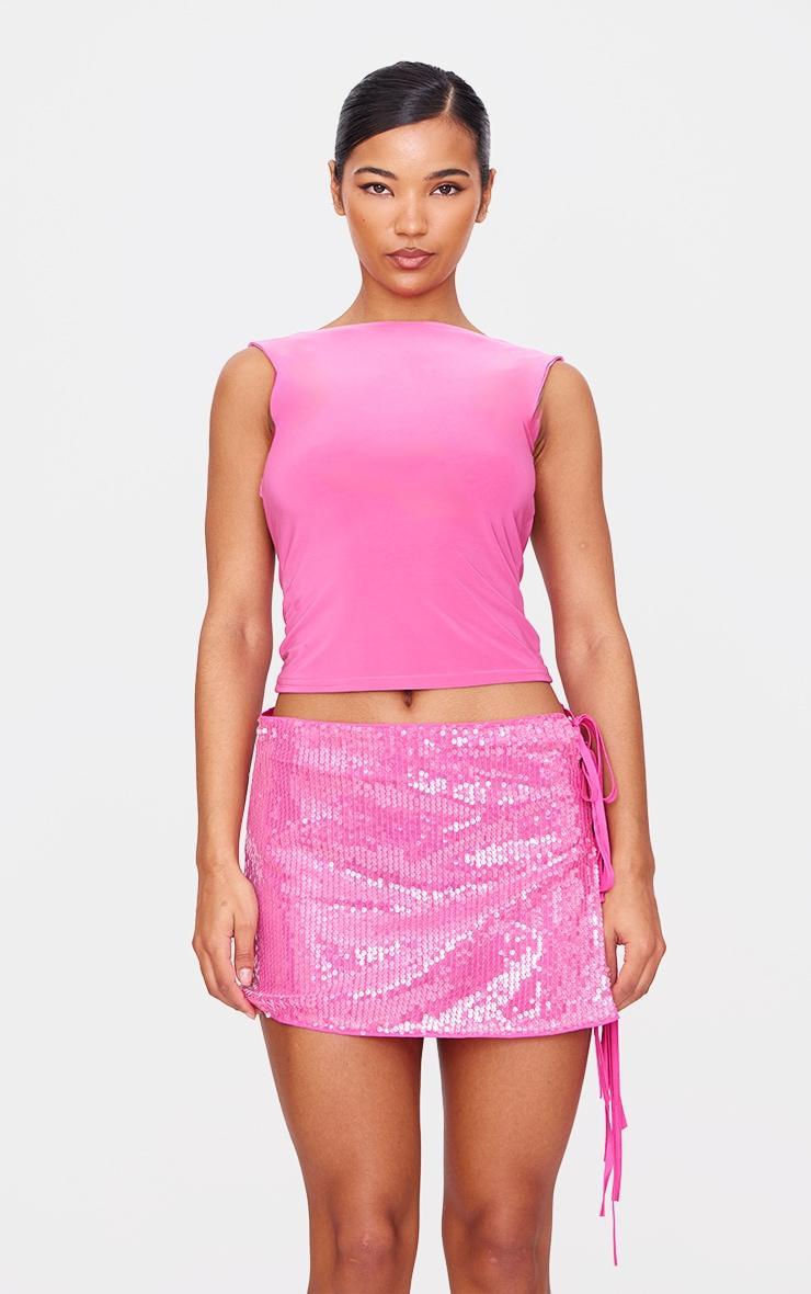 Pink Tie Side Detail Sequin Mini Skirt Product Image