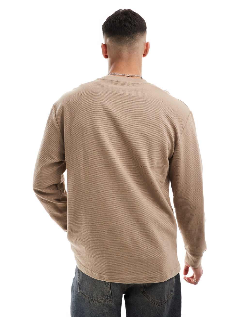 Cotton On loose fit ribbed long sleeve t-shirt in taupe Product Image