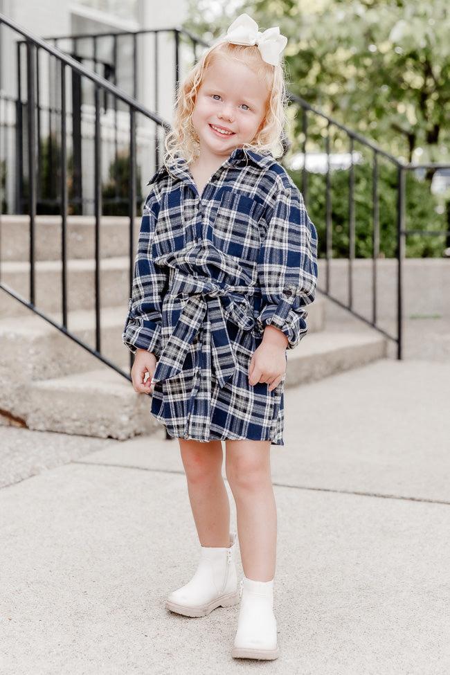 Make My Day Kid's Navy Plaid Shirt Dress FINAL SALE Product Image