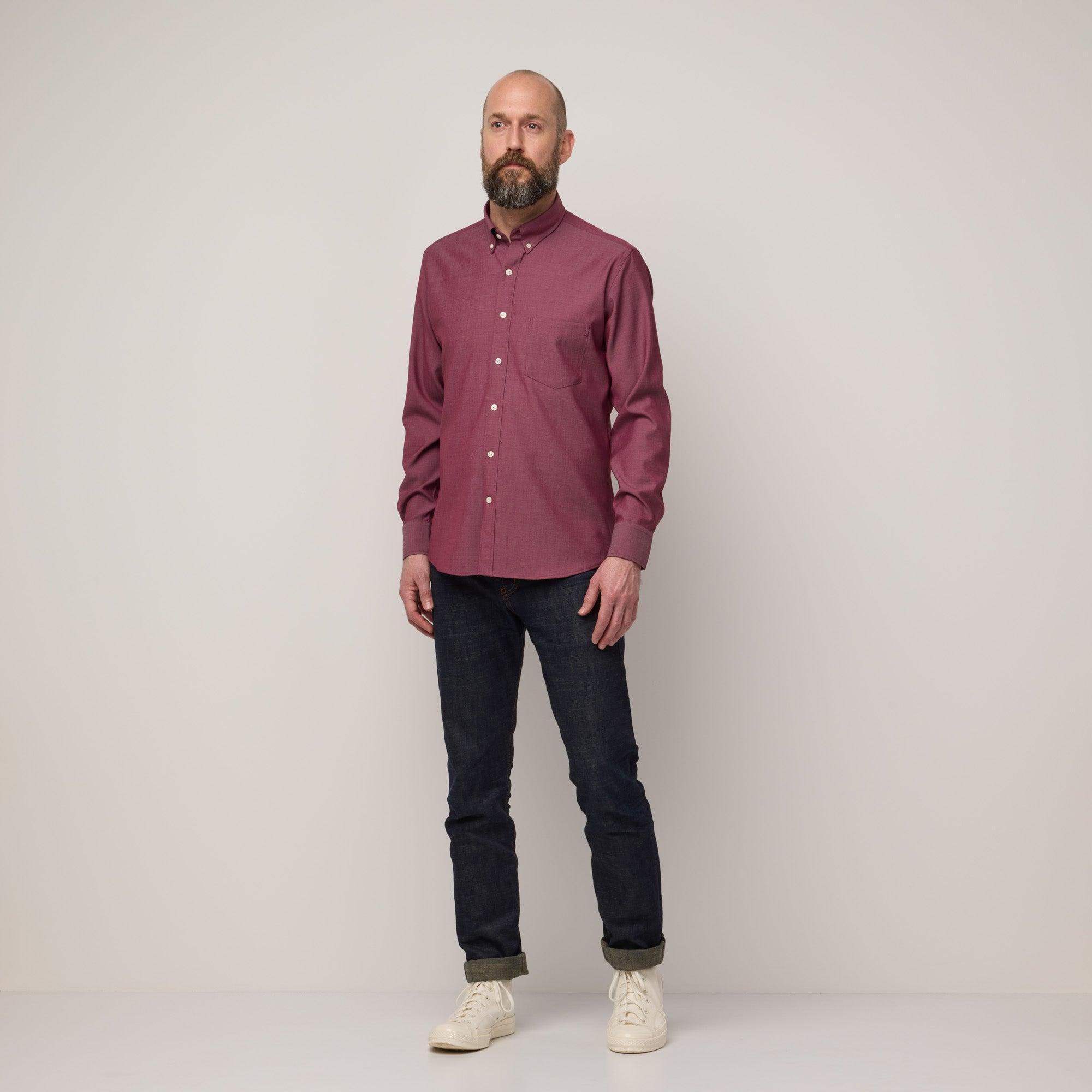 Merino Wool Button-Down Shirt | Burgundy Oxford 210 Product Image