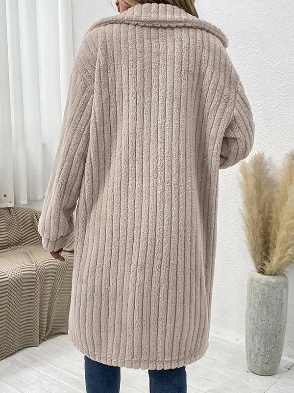 Solid Rib Lapel Neck Midi Jacket Product Image