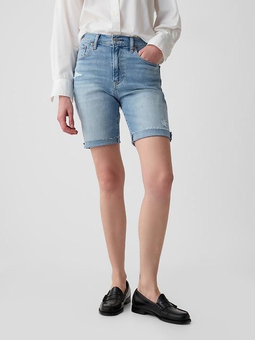 9" High Rise Denim Bermuda Shorts Product Image