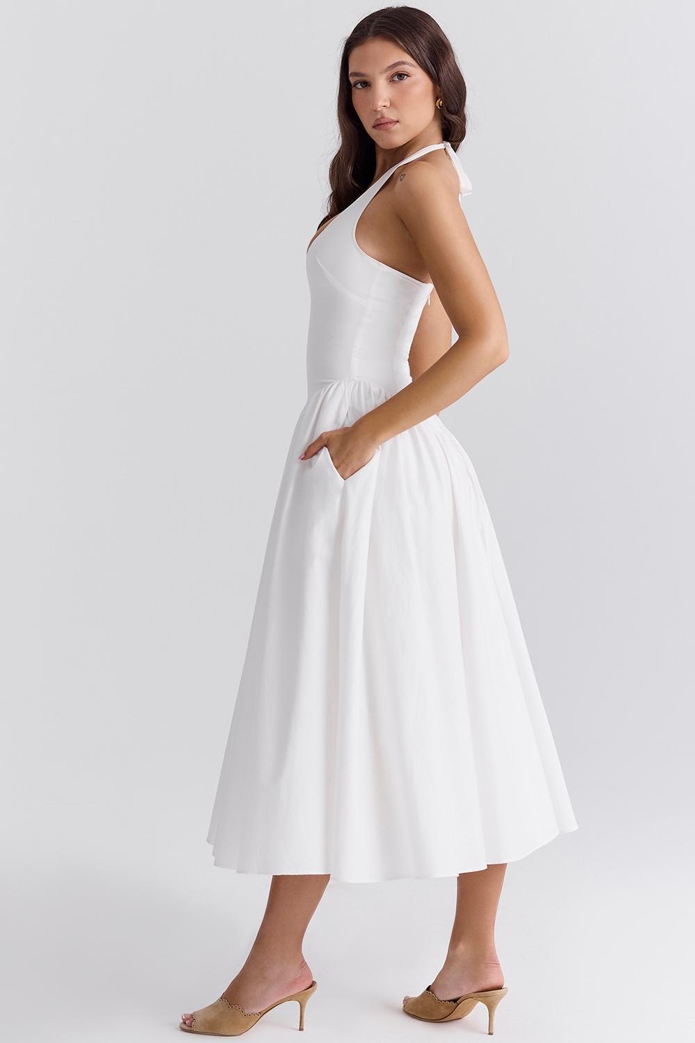 Marilyn  white cotton halter midi sundress Product Image
