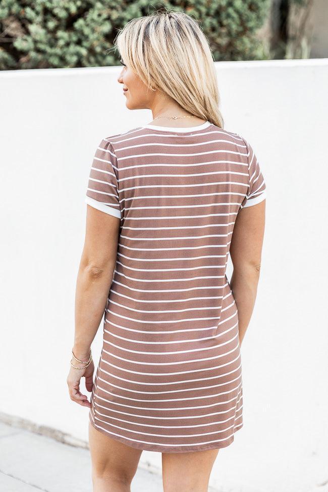 Blissful Days Brown And White Striped T-shirt Dress FINAL SALE Product Image