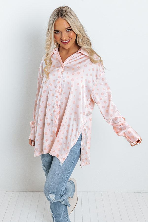 Busy In The City Polka Dot Top in Pink Product Image